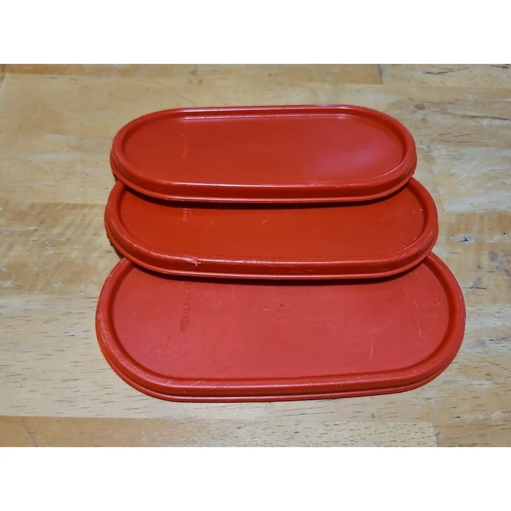 Set of 3 Vintage Tupperware Modular Mates 1613, 1612, 1611 Sz 1,2 & 3 W Red Lid